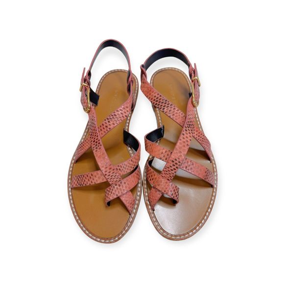 VERONICA BEARD Rose Pink Snake Embossed Leather Sandals, Size 6 - Picture 5 of 6